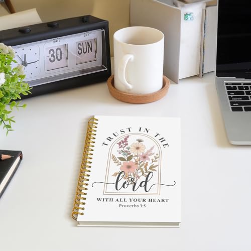 Christian Floral Spiral Notebook, Proverbs 3:5 Bible Journal, Christian Gifts for Women, Trust in the Lord with All Your Heart Scripture Hardcover Notebook Journal, 5.5x8.3 Inch - color: Style 04