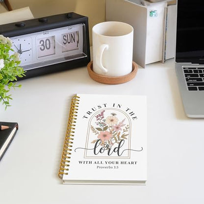 Christian Floral Spiral Notebook, Proverbs 3:5 Bible Journal, Christian Gifts for Women, Trust in the Lord with All Your Heart Scripture Hardcover Notebook Journal, 5.5x8.3 Inch - color: Style 04