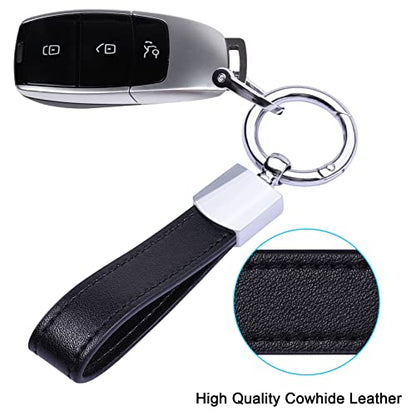 Wisdompro Genuine Leather Car Keychain, Universal Key Fob Keychain - color: Black (Silver Round Carabiner Clip)