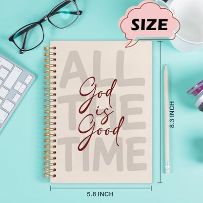 Yhtrg God Is Good Christian Spiral Hardcover Notebook, Beige and Burgundy Inspirational Writing Journal, Neutral Minimalist Religious Faith Prayer Notebook for Bible Study Daily Journaling, 5.5x8.3 - color: Burgundy
