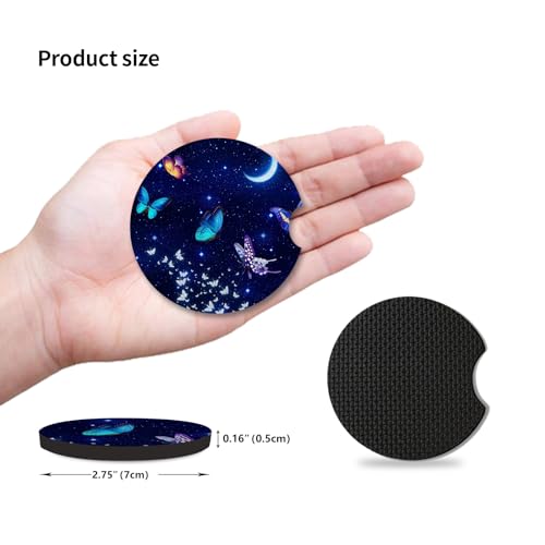 2pcs Blue Butterfly Cup Coaster for Car SUVs Trucks, Rubber Car Coasters with A Finger Groove, Car Cup Holder Coasters Interior Accessories - color: Blue Butterfly