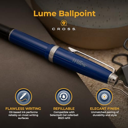 Cross Lume Personalized Ballpoint Pen in Deep Sea Blue with Chrome Trim - color: Deep Sea Blue