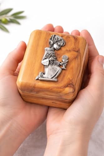 Handmade Olive Wood Jewelry Box for Girls – First Communion Gift, Holy Land Christian Keepsake, Baptism Trinket Box, Religious Wooden Jewelry Organizer - style: Girl