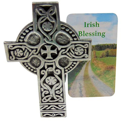 Irish Visor Clip Pewter Celtic Cross of Ireland Car Prayer Card for Drivers