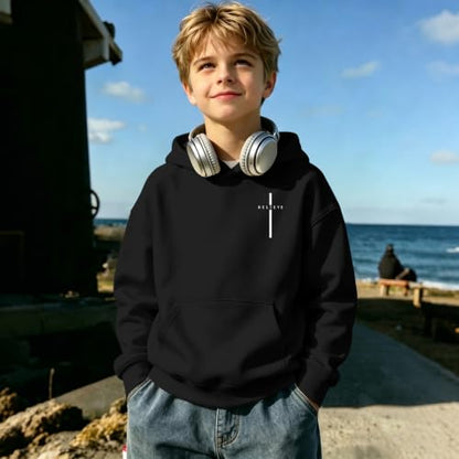 Fkatuzi Christian Graphic Hoodies For Boys Cross Sweatshirt Kids Jesus Hoodie Faith God Religious Bible Verse Believe Tops - color: Black, size: 13-14 Years