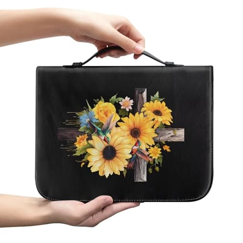Bird Flower Cross Bible Covers for Women Bible Holder Case Large Size with Handle Waterproof Bible Protector PU Leather Bible Organizer Bag for Men - color: Bird Flower Cross, size: 2XL