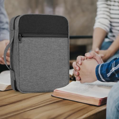 GERMUN Bible Cover with Durable Handle, Carrying Book Case Church Bag Bible, Protective with Zippered Pocket, Bible Study Accessories Supplies, Book Protector for Book Lovers, GreyBlack - color: Grey&Black