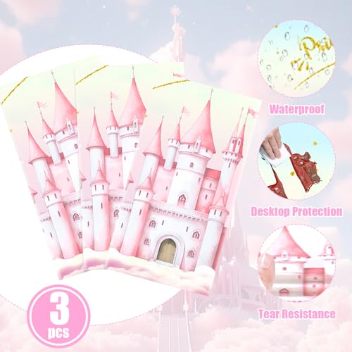 3Pcs Princess Party Tablecloths, Disposable Pink Castle Plastic Table Cover - color: Princess