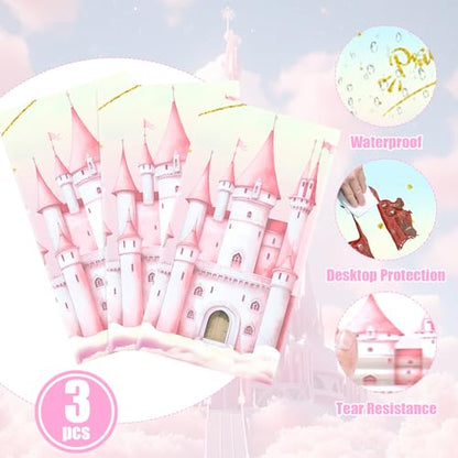 3Pcs Princess Party Tablecloths, Disposable Pink Castle Plastic Table Cover - color: Princess