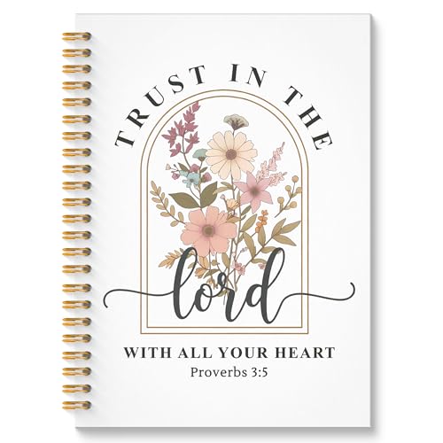 Christian Floral Spiral Notebook, Proverbs 3:5 Bible Journal, Christian Gifts for Women, Trust in the Lord with All Your Heart Scripture Hardcover Notebook Journal, 5.5x8.3 Inch - color: Style 04