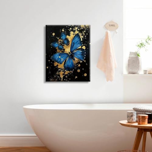 Blue Butterfly Wall Art Canvas Prints Black and Gold Bathroom Wall Decor - color: Zen Butterfly Wall Art Canvas Prints (Ready to Hang)