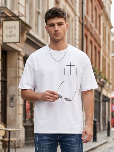 Tewmeu Christian Shirts for Men Faith Over Fear Tshirt Cross Jesus Shirt - color: White2, size: X-Large