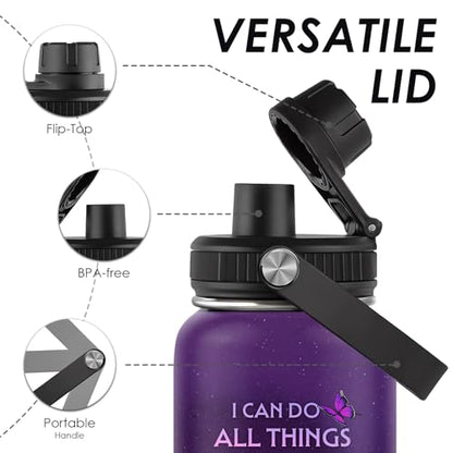 Christian Gifts for Women - I Can Do All Things Christ Water Bottle Tumbler 32oz - Inspirational Religious Faith Gifts for Women - Christian Jesus God Bible Verse Prayer Gift for Christmas - color: Christian-Purple/I Can Do All Things Christ