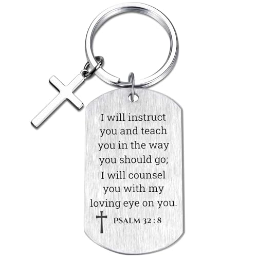 Inspirational Scripture Keychain with Cross - Bible Verse Matte Key Chain Religious Gift for Christian - style: Psalm 32:8