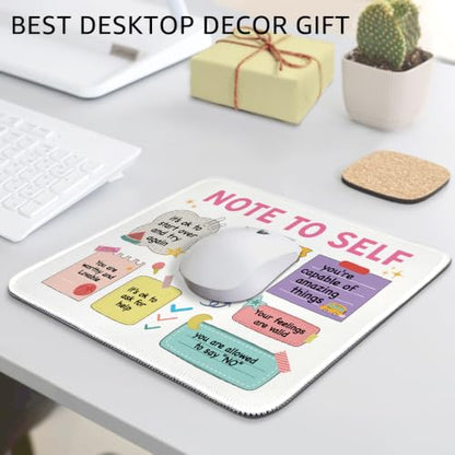 Funny Note to Self Non-Slip Mouse Pad with Stitched Edge for Women - color: Pink & Yellow