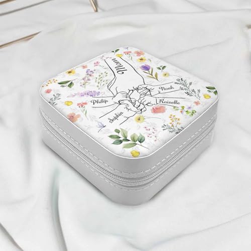Artsadd Custom Mothers Day Birthday Gifts for Mom Grandma, Personalized Jewelry Box with Kids Name, Portable Small Travel Jewelry Organizer Case, Mom Gifts from Daughter Son, Grandma Gifts - color: Mother-1