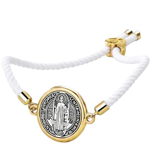 Catholic Bracelets St. Benedict Bracelet Red Rope Double Hole Pendant Couple Woven Bracelets Adjustable Black Bracelet - color: White