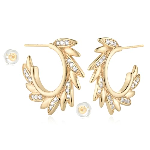 MYEARS Women Hoop Earrings Gold 14K Gold Filled Small Simple Handmade Hypoallergenic Everyday Illusion Jewelry - style: Sun Leaf