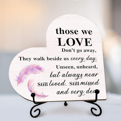 Sympathy Gifts for Loss of Loved One, Bereavement Memorial Funeral Grief Gift for Women, Wooden Heart Keepsake Remembrance of Mom Dad Family Member - E04 - color: Purple Those We Love Feather