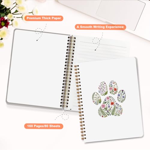 Cute Dog Paw Floral Notebooks, Dog Animal Lovers Gifts Daily for Women Kids - color: Floral Paw
