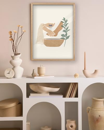 KensTro 16x20 Oak Framed Jesus Washing Feet Christian Wall Art - color: Boho Jesus Washing Feet-Framed, size: 20"L x 16"W