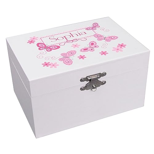 My Bambino Personalized Musical African American Ballerina Jewelry Box with Pink Butterflies Design Plays It's a Small World | Birthday Gift for Girls - color: Pink Butterflies