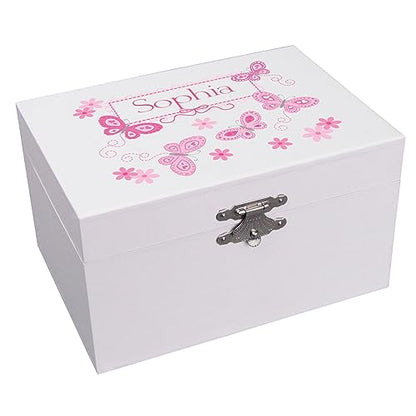 My Bambino Personalized Musical African American Ballerina Jewelry Box with Pink Butterflies Design Plays It's a Small World | Birthday Gift for Girls - color: Pink Butterflies