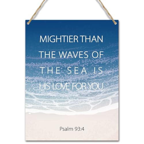 Rustic Christian Wooden Hanging Sign Gifts for Christmas Bible Verse Wall Decor for Home Office Prayer Room Religious Hanging Door Wall Signs Inspirational Wall Quote Sign 10x8 inches - JZ016 - color: sea