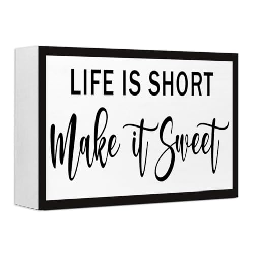 Life is Short Make it Sweet Inspirational Wood Box Sign,Motivational Quote Wooden Block Sign Desk Decor for Home Office Bedroom Shelf Tabletop Decor - style: Life is Short Make it Sweet