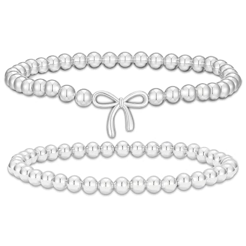 2Pcs Cross Bow Beaded Bracelets for Women - color: 04-Silver-Bead＋Bow