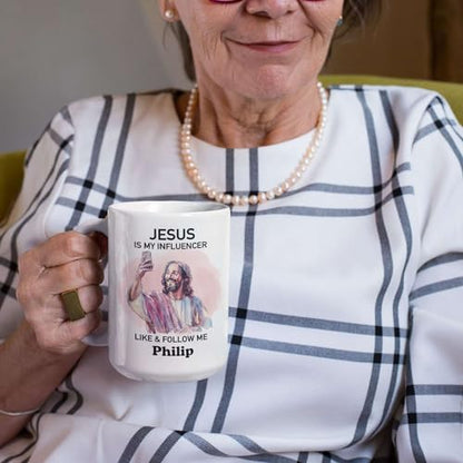 Christian Personalized Mug - Religious Accent Cup 11oz 15oz, Customized Humorous Design for Adults, Funny Jesus Coffee Cup, Ceramic Gift - color: XUA-324-1564-JESUS IS MY INFLUENCER MUG