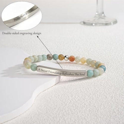 Inspirational Christian Bracelet for Women, 18K Gold Plated Bible Verse Jewelry with Amazonite Beads, Religious Faith Gift for Mom, Daughter, Sister, Friend - color: A Sweet Friendship Refreshes The Soul-Amazonite Silver