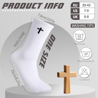 6 Pairs Cross Socks for Men US 7-9 Christian Pastor Crew Socks - color: Black, White, Dark Blue
