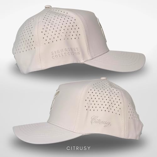 CITRUSY Athletic Trucker Golf Hat | Performance Mens 5 Panel Cap | Cool Breathable Waterproof Workout Running Snapback - color: Signature C. | Sandstone