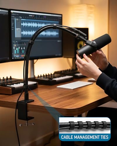 KC32 24-Inch Gooseneck Mic Stand, Heavy-Duty Desk Clamp for Podium - size: 24-INCH
