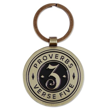 Christian Art Gifts Metal Inspirational Scripture Keychains for Men & Women: Round Sturdy Multicolor Encouraging Keyrings - color: Trust in the Lord/Antique Gold & Black