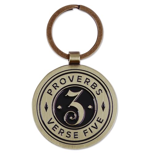 Christian Art Gifts Metal Inspirational Scripture Keychains for Men & Women: Round Sturdy Multicolor Encouraging Keyrings - color: Trust in the Lord/Antique Gold & Black