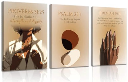IEMIHZUM African American Girl Christian Wall Art Set of 3 16x24in - color: Canvas Scripture, size: 24L"X16W"