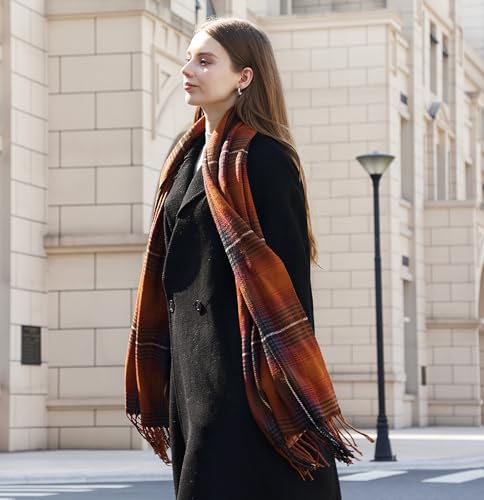 Wander Agio Women's Fashion Long Shawl Big Grid Winter Warm Lattice Large Scarf - color: Caramel 17