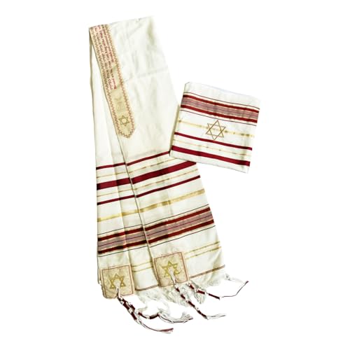 Women's Messianic Prayer Shawl multi-pack – Star of David Tallit with Hebrew Blessing and Scripture, shawls, israel - color: Red