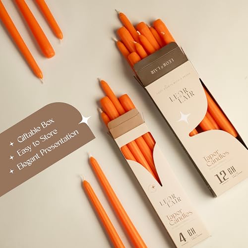 Leor & Lair Orange Taper Candles, 12 Pack, 10 Inch Fall Candlesticks - color: Orange