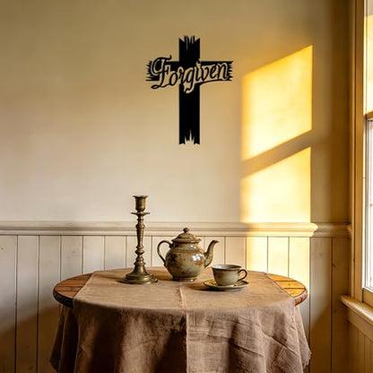 JEWLOVE Metal Cross Wall Decor, Rustproof Black 13.8x11 Inches.
