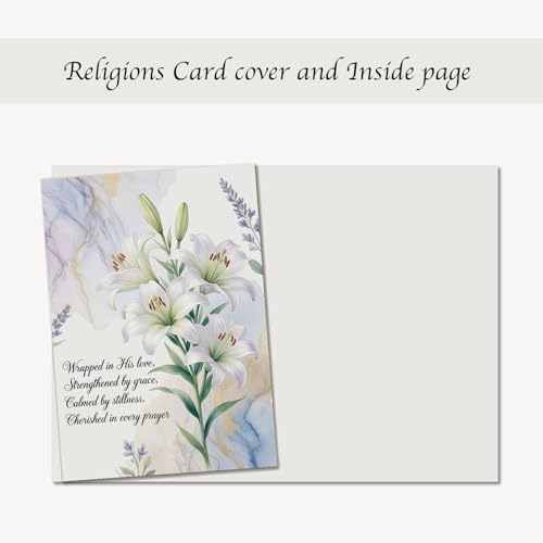 Religious Greeting Card White & Purple Lily Bouquet Floral Design – 5x7 Inch Religious Card with Envelope for Easter Sympathy Baptism Confirmation Prayer – Faith Encouragement Elegant Floral Card — Single Card - color: White & Purple Lily Bouquet