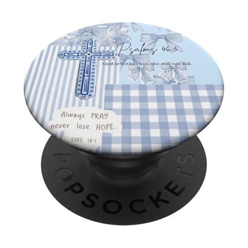 Blue Bow Floral Christian Collage Bible Verse Pattern Cross PopSockets Adhesive PopGrip - style: Adhesive PopGrip