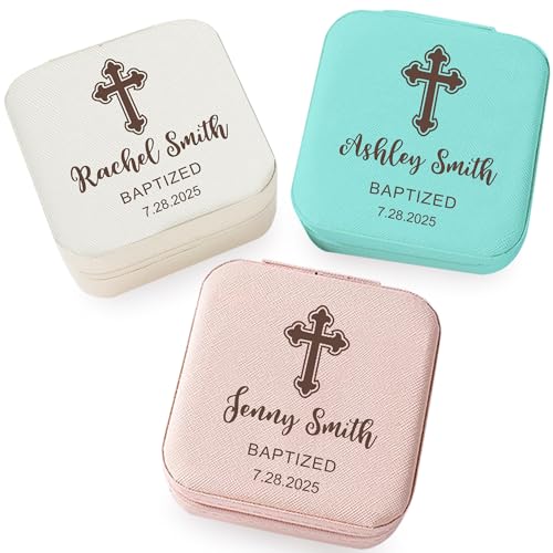 Corissy Easter Gifts for Girls Personalized Cross Jewelry Box with Name Custom Leather Travel Jewelry Case Customized Jewelry Organizer Baptism Gifts for Girls - color: Style 3