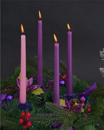 Viyffo Advent Taper Candles 10 Inch 4 Pack Unscented Smokeless - color: 10 Inch Purple and Pink Advent