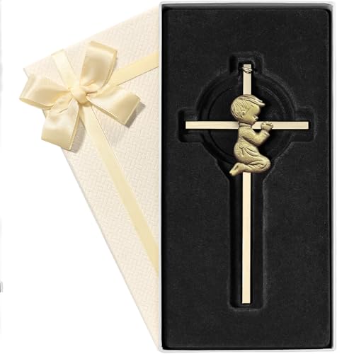 Tryuunion Baby Wall Cross Baptism Gifts for Boys and Girl, 6-inch Gold Blessing Boy Baptism Crosses for First Holy Communion Christening and Dedication Baptismal Gifts from Godparents (Gold Boy) - color: Gold Boy