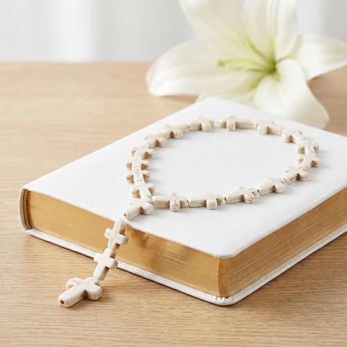 Jucoan 240 PCS White Turquoise Cross Spacer Beads Chunky Beads Mini Religious Cross Charms Beads for DIY Bracelets, Necklaces, Rosary for Wedding Easter Baptism First Communion Confirmation Christian