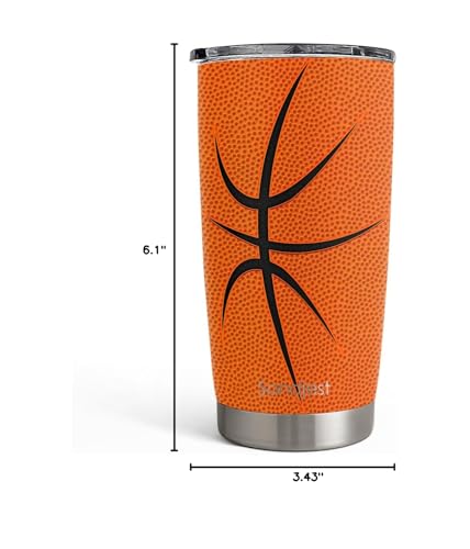 SANDJEST Basketball Tumbler 20oz Stainless Steel Insulated, Travel Coffee Cup, Sport Tumblers Gifts for Basketball Lovers, Men Women, Coach, Birthday, Christmas - color: Basketball