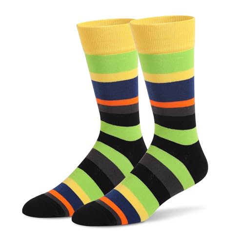 Men's Colorful Striped Dress Socks, 5-Pack Cotton, Sock Size 10-13 - color: Novelty Pattern Mix